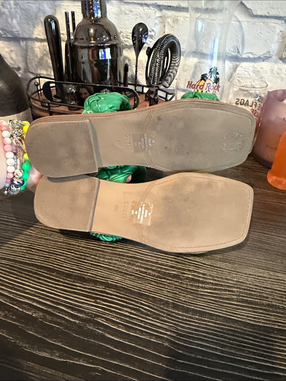 Guess Green Braided Double-Strap Slide Sandals - Picture 4 of 4